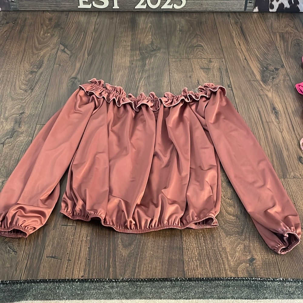 Off the shoulder mauve silk top
